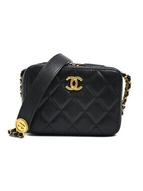 Chanel Mini Camera Bag Chain Black Caviar Leather